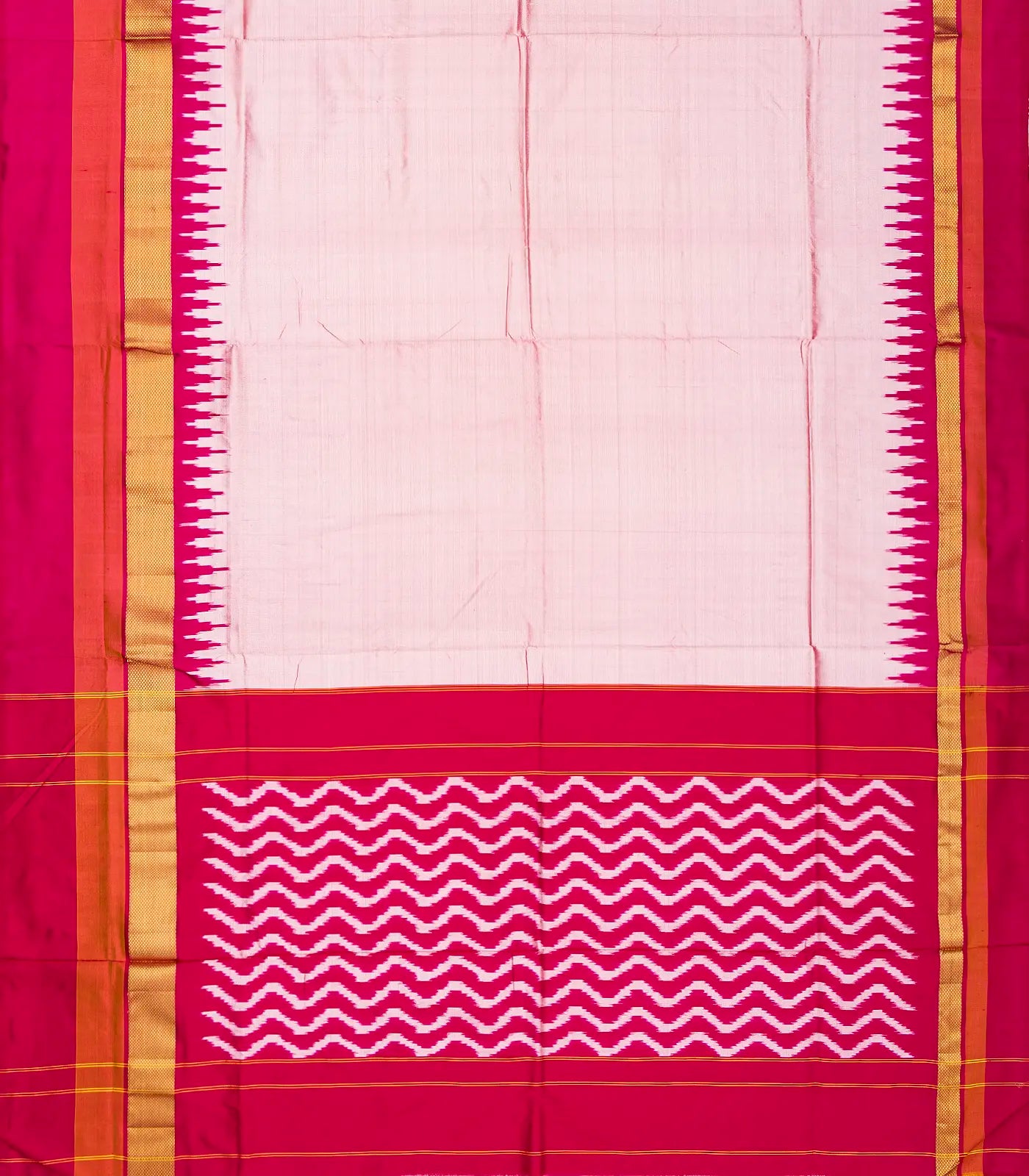 Dusty Pink Handloom Ikat Silk Saree With Contrast Pink Border