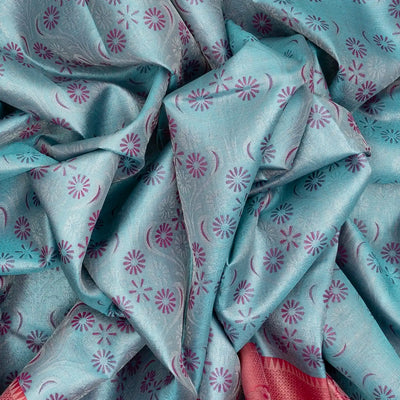 Turquoise Handloom Kanchipuram Tissue Silk Saree With Floral Motifs