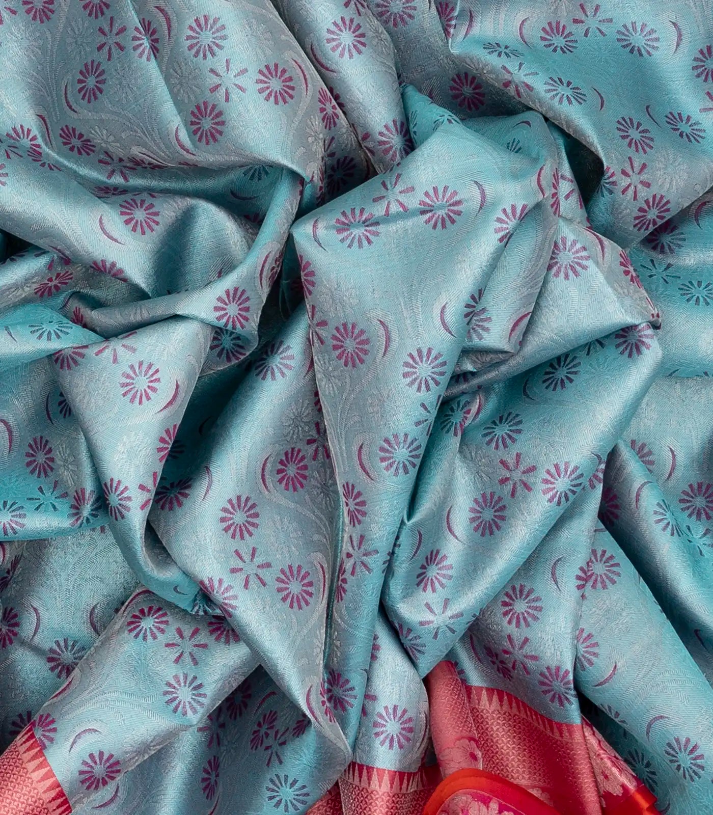 Turquoise Handloom Kanchipuram Tissue Silk Saree With Floral Motifs