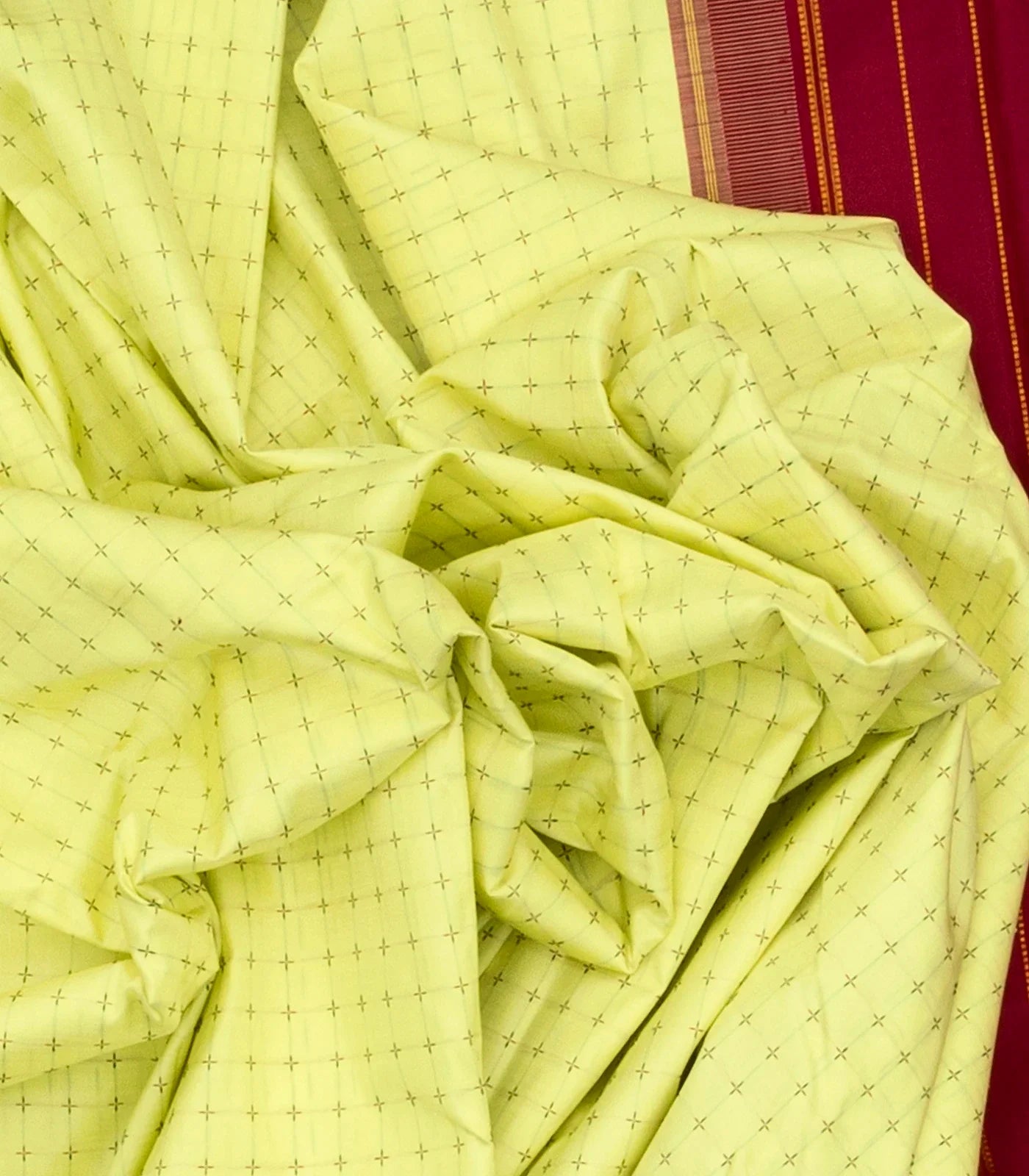 Mint Green Handloom Kanchipuram Korvai Silk Saree With Broken Checks