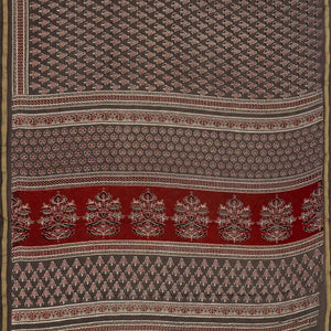 Dark Grey Woven Jaipur Cotton Saree With Printed Floral Motifs