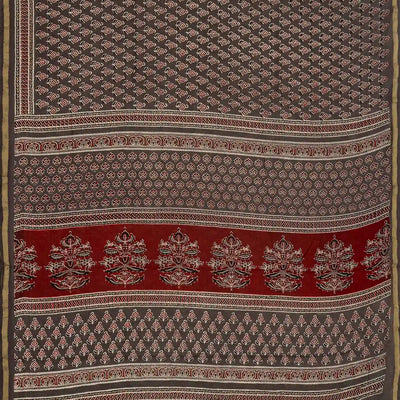 Dark Grey Woven Jaipur Cotton Saree With Printed Floral Motifs