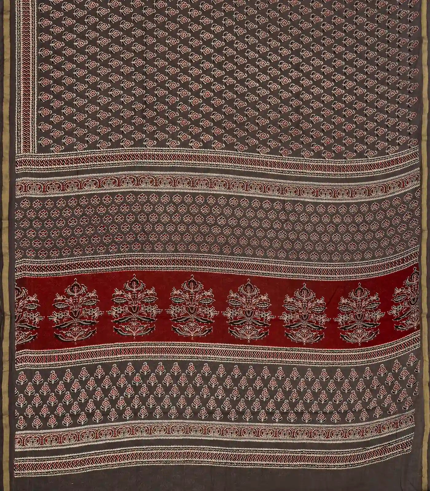 Dark Grey Woven Jaipur Cotton Saree With Printed Floral Motifs