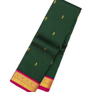 Bottle Green Handloom Kanchipuram Korvai Silk Saree With Mango Buttas