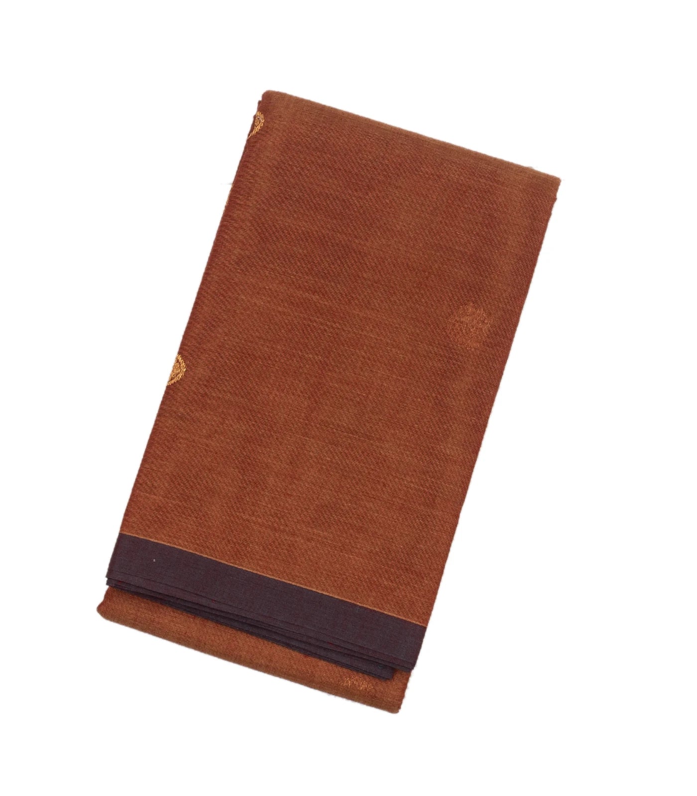 Brown Handloom Kanchi Cotton Saree With Annam & Elephant Buttas