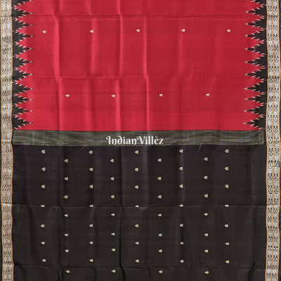 Marron Black Tortoise Motif Odisha Ikat Dongria Silk Saree