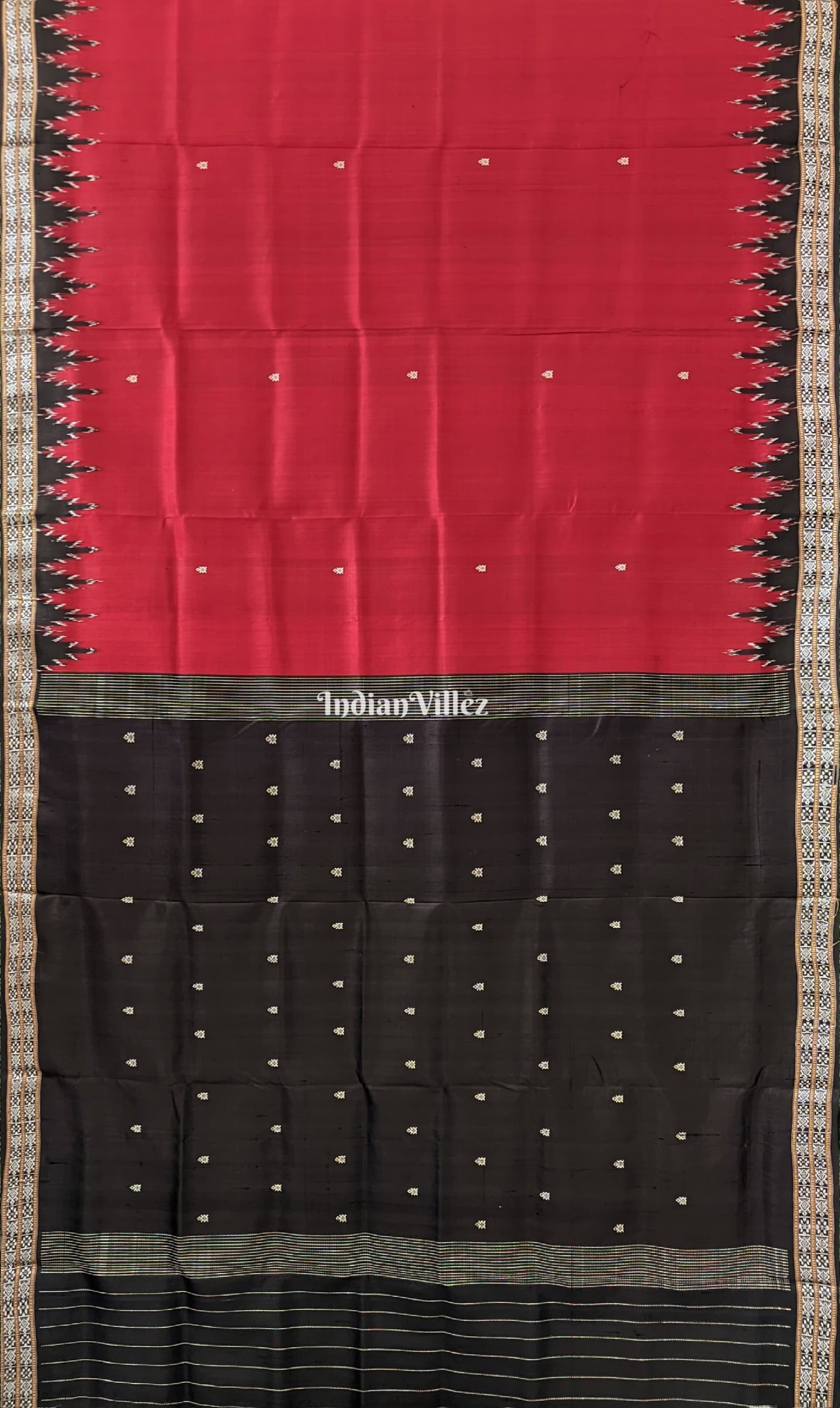 Marron Black Tortoise Motif Odisha Ikat Dongria Silk Saree