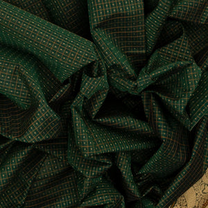 Dark Green Handloom Kanchi Cotton Saree With Checks