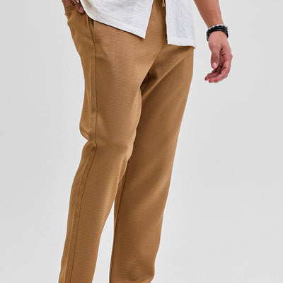 Brown Self-Design Slim Fit Trousers