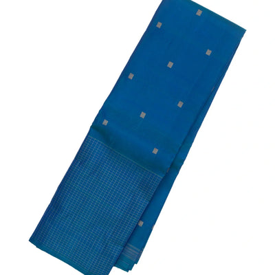 Blue Handloom Kanchipuram Silk Saree With Square Buttas