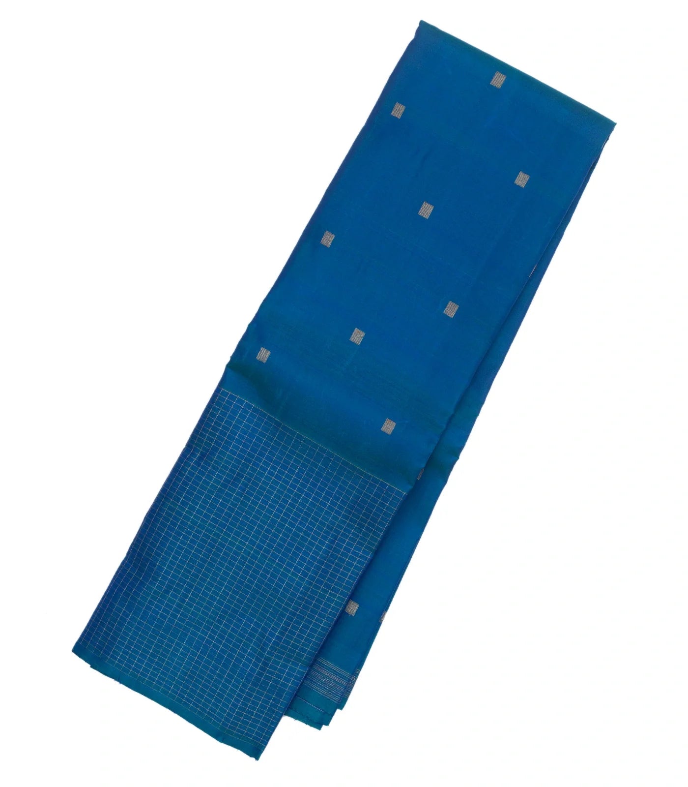 Blue Handloom Kanchipuram Silk Saree With Square Buttas