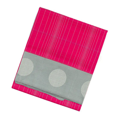 Pink Handloom Kora Silk Saree With Abstract Checks & Grey Border
