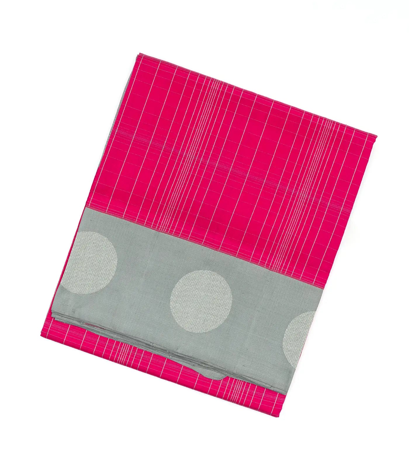 Pink Handloom Kora Silk Saree With Abstract Checks & Grey Border