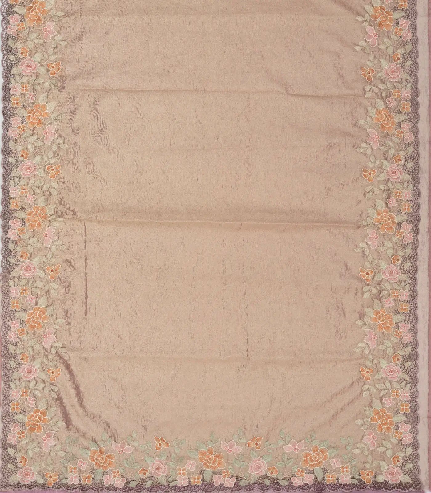 Lavender Woven Crushed Tissue Saree With Floral Embroidery