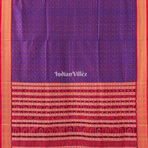 Blue Red Flower Design Bomkai Sambalpuri Ikat Silk Saree