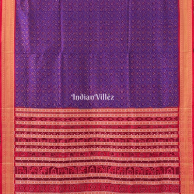 Blue Red Flower Design Bomkai Sambalpuri Ikat Silk Saree