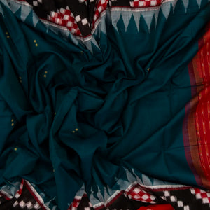 Navy Blue Handloom Orissa Cotton Saree With Tie & Dye Pallu