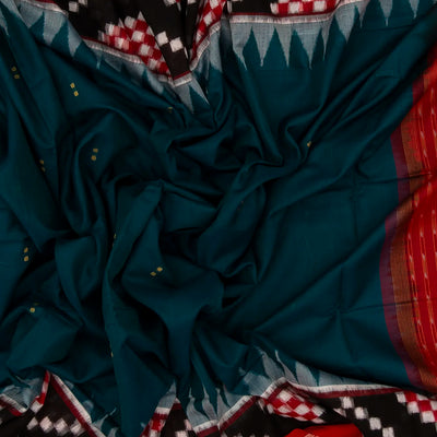 Navy Blue Handloom Orissa Cotton Saree With Tie & Dye Pallu