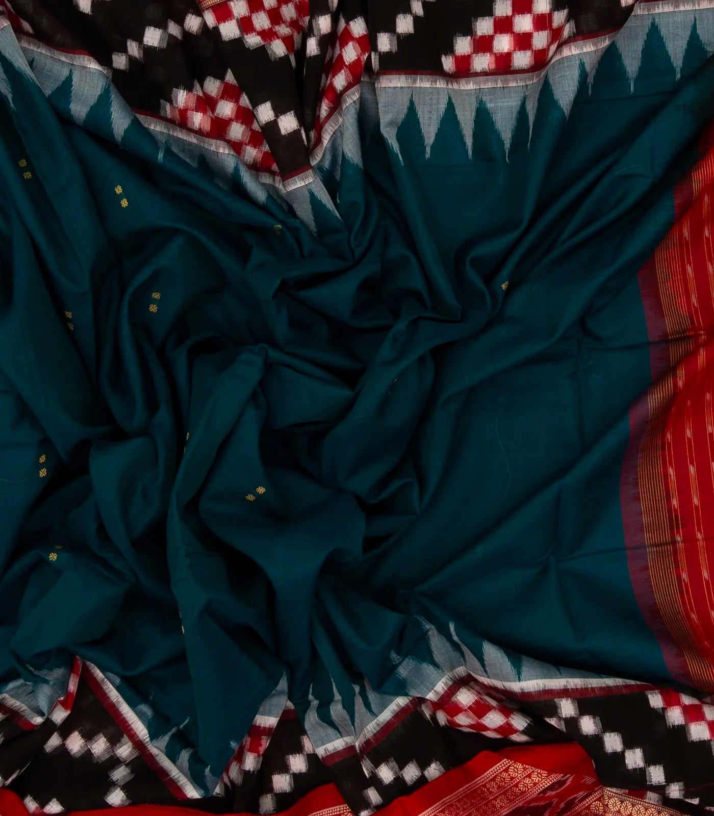 Navy Blue Handloom Orissa Cotton Saree With Tie & Dye Pallu