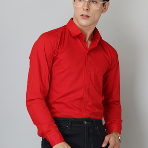 Frankshirt Red Solid Tailored Fit Cotton Casual Shirt for Man