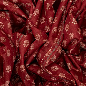 Crimson Handloom Tussar Silk Saree Printed With Floral Motifs