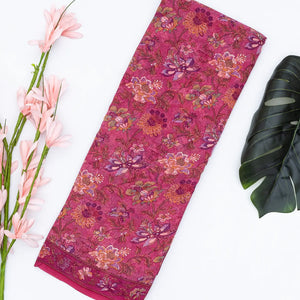 Pink Woven Digital Printed Chiffon Silk Saree With Floral Motifs