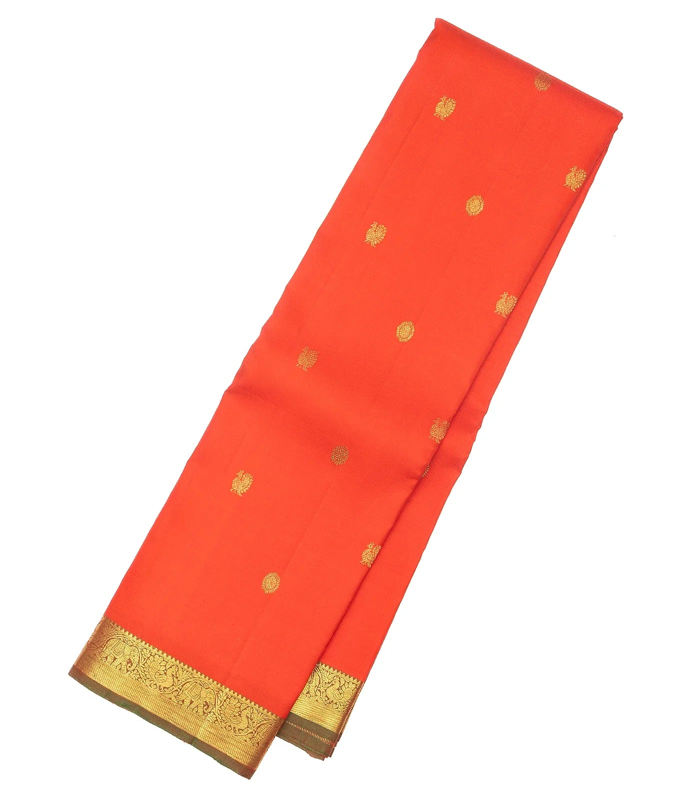 Red Handloom Kanchipuram Silk Saree And Annam Chakaram Buttas