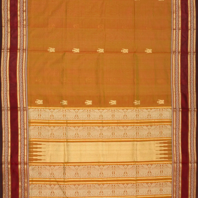 Mustard Handloom Silk Cotton Saree With Parrot Buttas