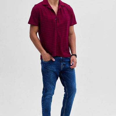 Red Textured Stripes Shirt