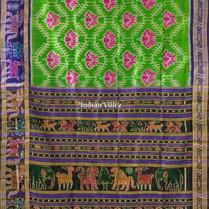 Green Lotus Khandua Silk Saree