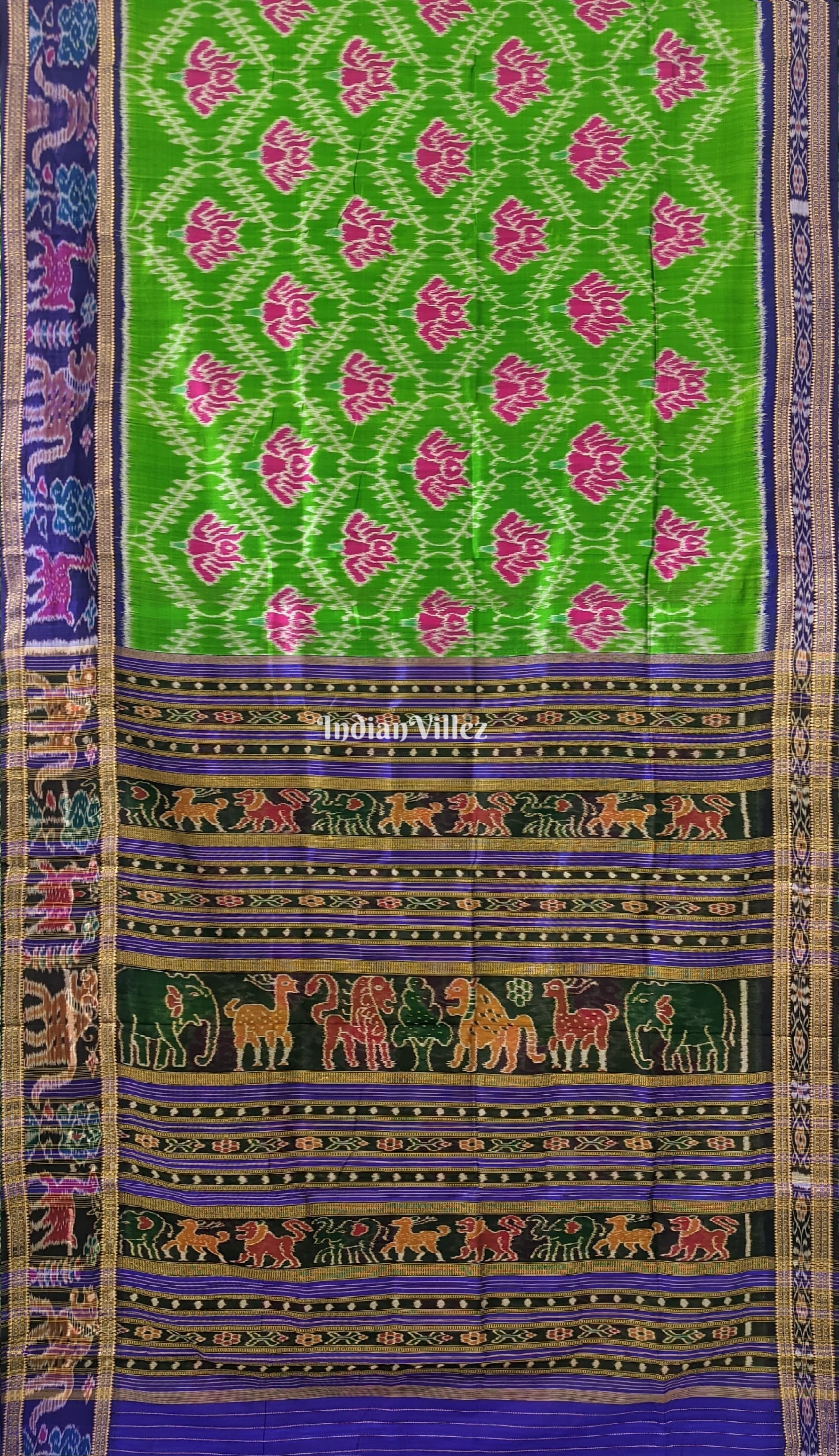 Green Lotus Khandua Silk Saree