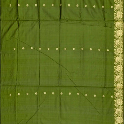 Leafy Green Banarasi Silk Saree With Floral Motifs