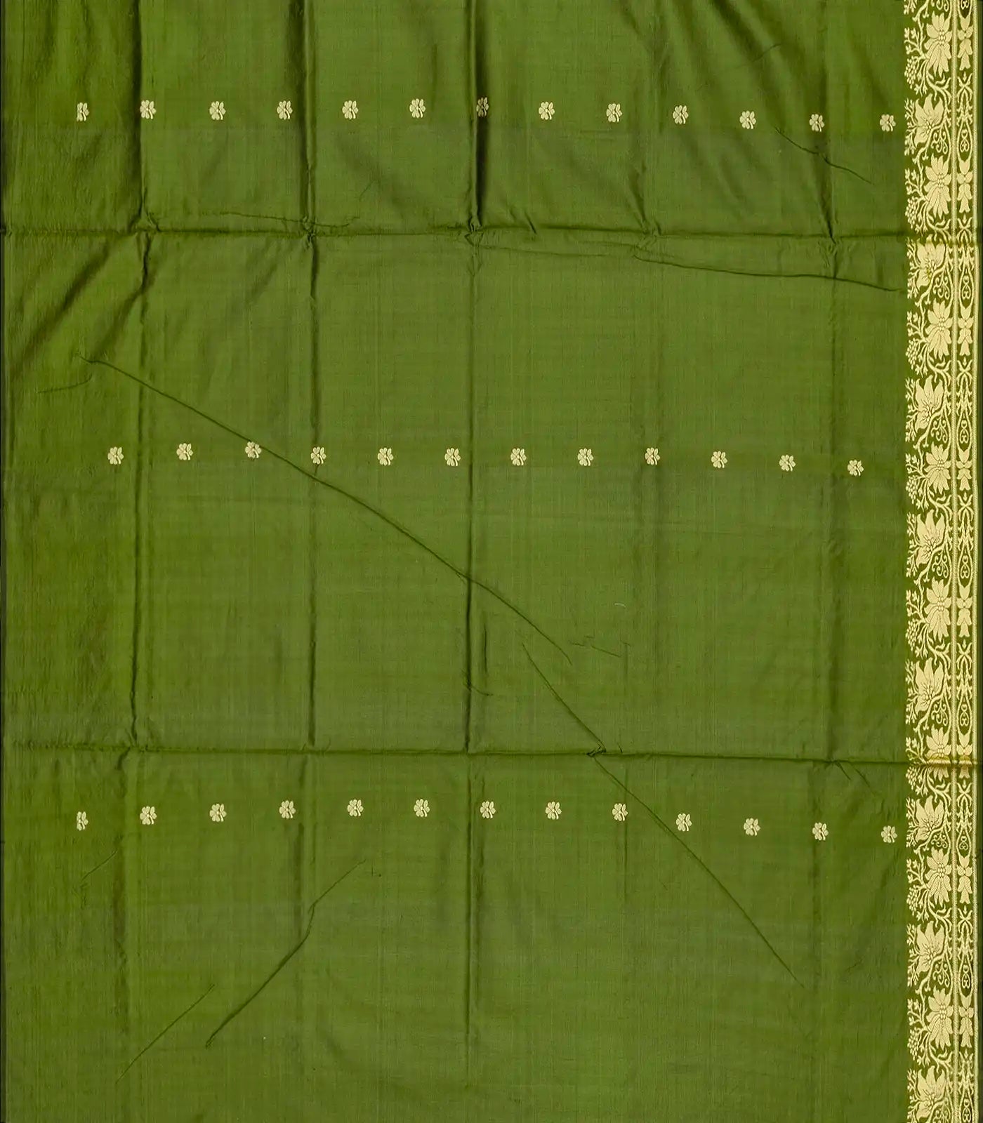 Leafy Green Banarasi Silk Saree With Floral Motifs