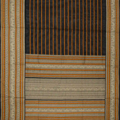 Black Handloom Silk Cotton Saree With Beldari Stripes