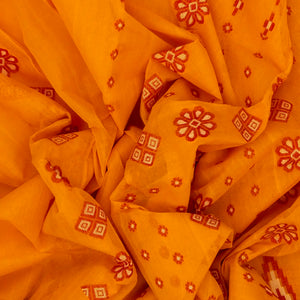 Orange Bengal Cotton Saree With Floral Motifs