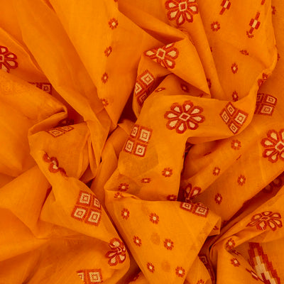 Orange Bengal Cotton Saree With Floral Motifs