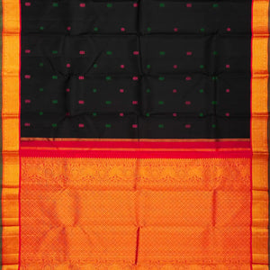 Black Handloom Kanchipuram Korvai Silk Saree With Gandaberunda Buttas