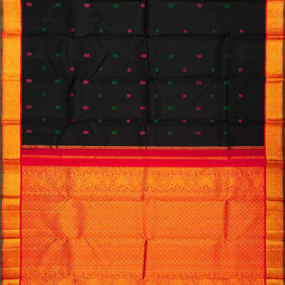 Black Handloom Kanchipuram Korvai Silk Saree With Gandaberunda Buttas