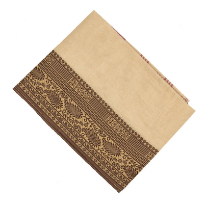 Taupe Bengal Cotton Saree With Mango Motifs  In Border
