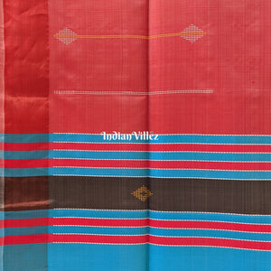 Peach with Sky Blue Handwoven Soft Silk Saree