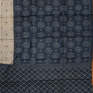 Black Handloom Tussar Silk Saree Printed With Dotted Motifs