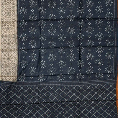 Black Handloom Tussar Silk Saree Printed With Dotted Motifs
