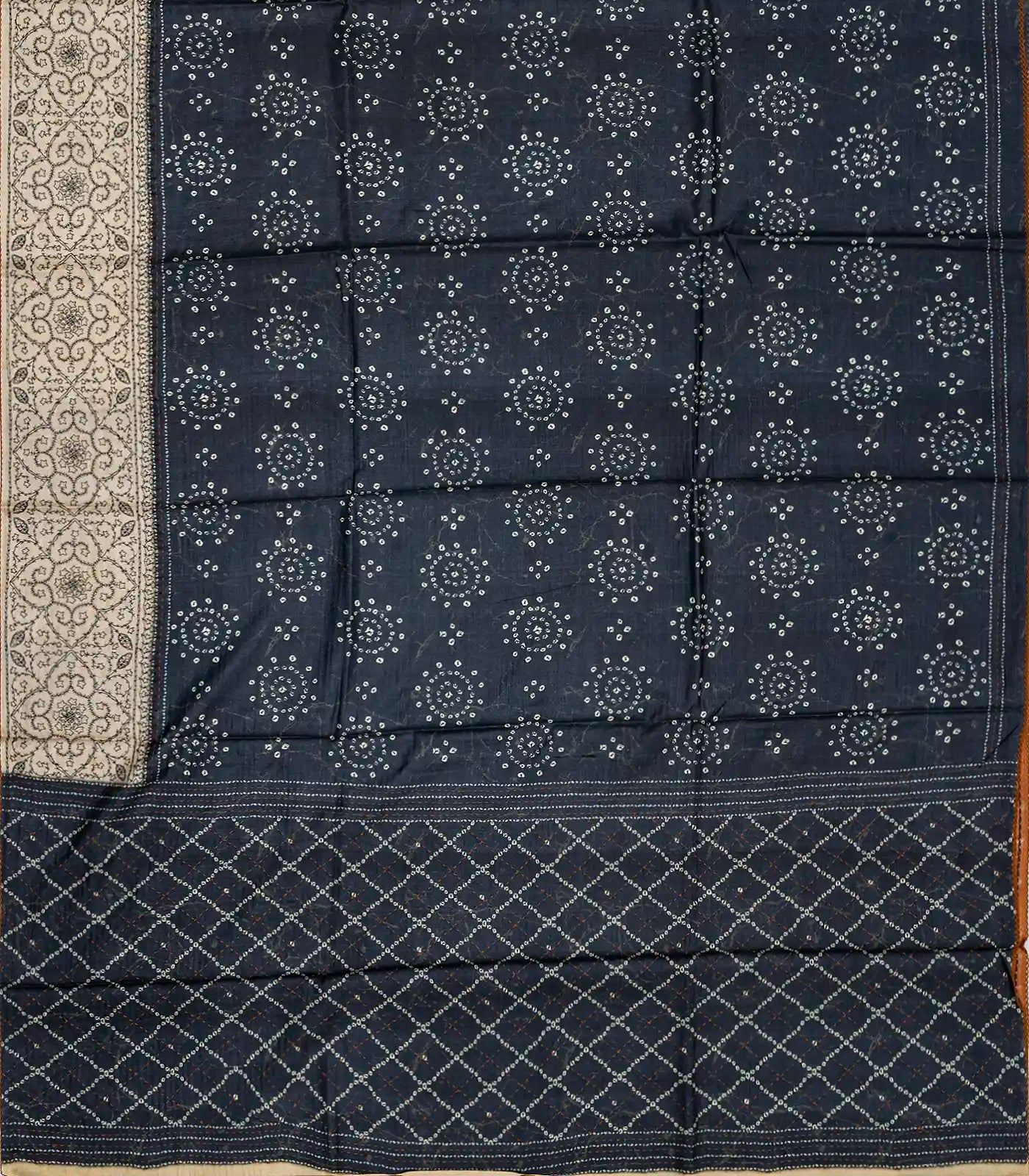 Black Handloom Tussar Silk Saree Printed With Dotted Motifs