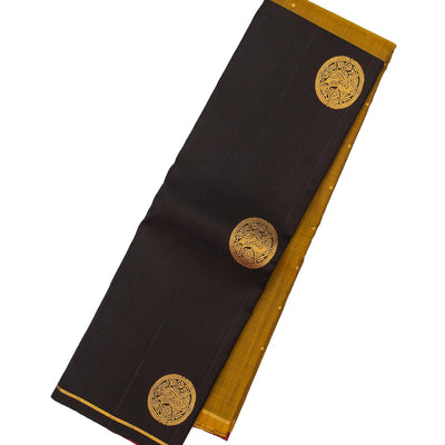 Black & Olive Green Handloom Kanchipuram Half & Half Silk Saree