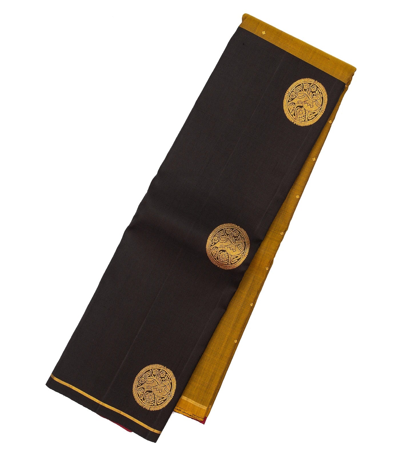 Black & Olive Green Handloom Kanchipuram Half & Half Silk Saree