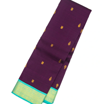 Purple Handloom Kanchipuram Korvai Silk Saree With Turquoise Border