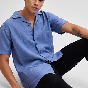 Blue Box Fit Linen Blend Shirt