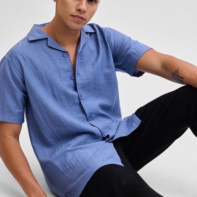 Blue Box Fit Linen Blend Shirt