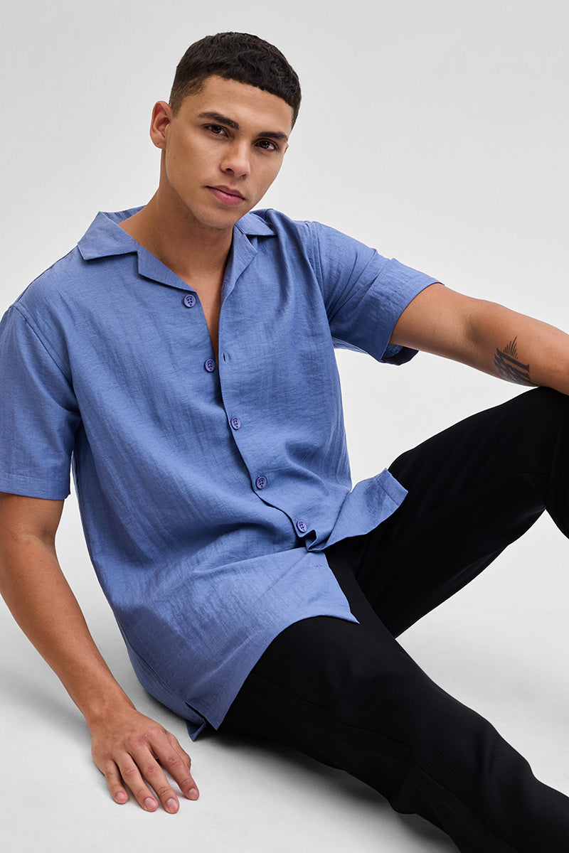 Blue Box Fit Linen Blend Shirt