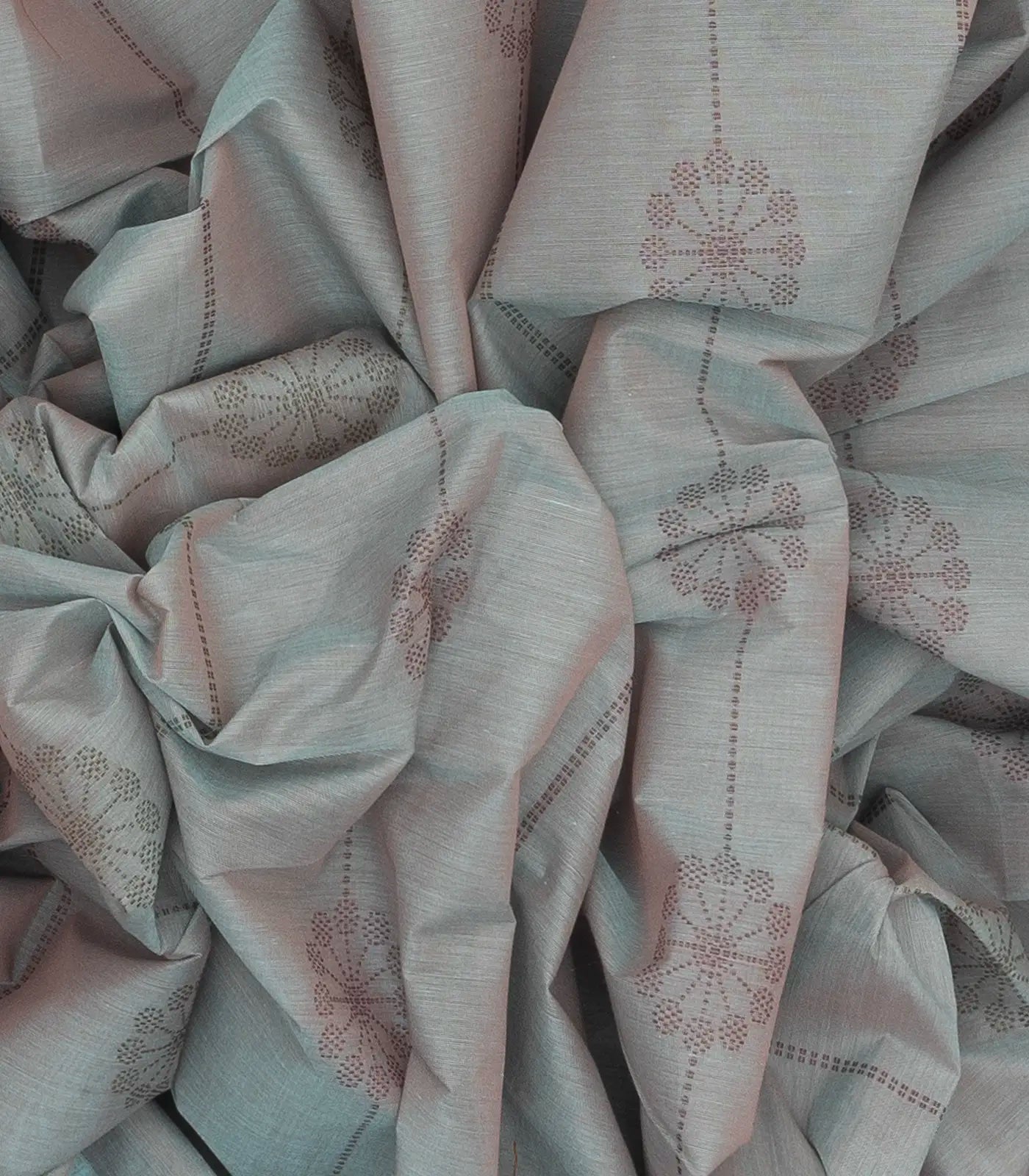 Dark Grey Handloom Village Cotton Saree With Floral Motifs